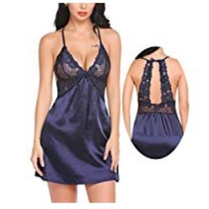 Navy Blue Satin Chemise